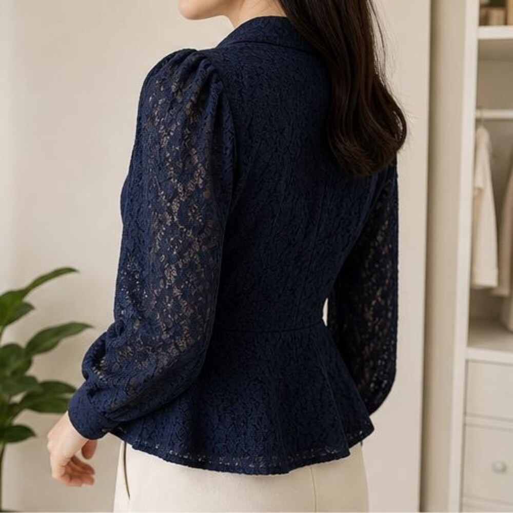 Navy Lace Trim Top - Picture 3 of 6